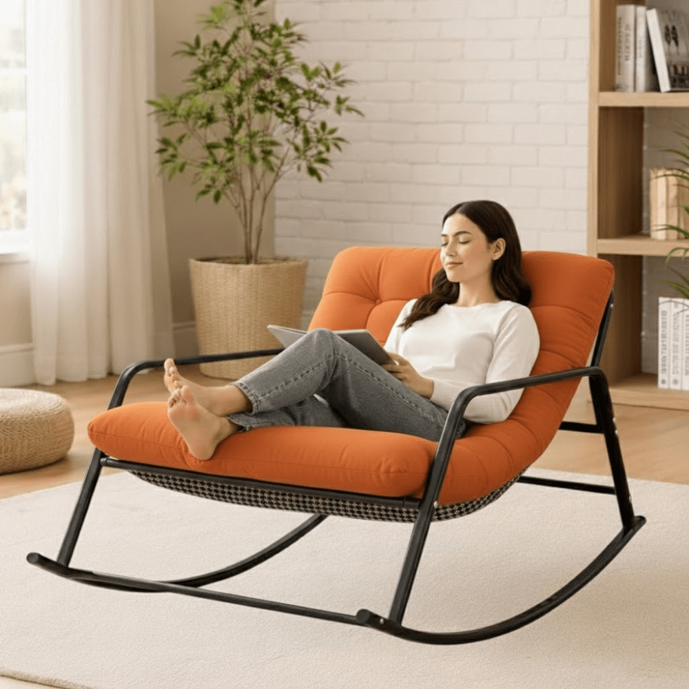 เก้าอี้พักผ่อนโยกได้ ELIFE สีส้มลายตาราง